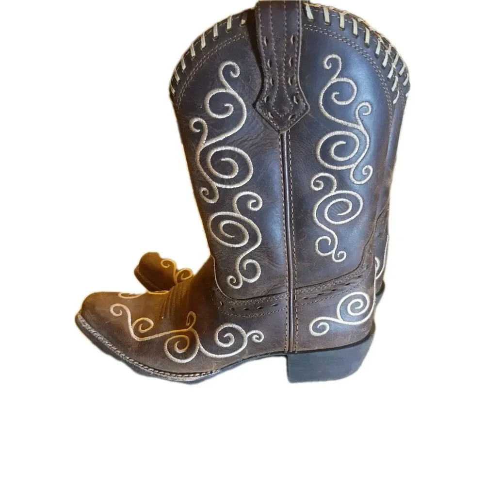ARIAT 4LR YOUTH WESTERN LEATHER BROWN BOOTS, SIZE 13.5 Youth